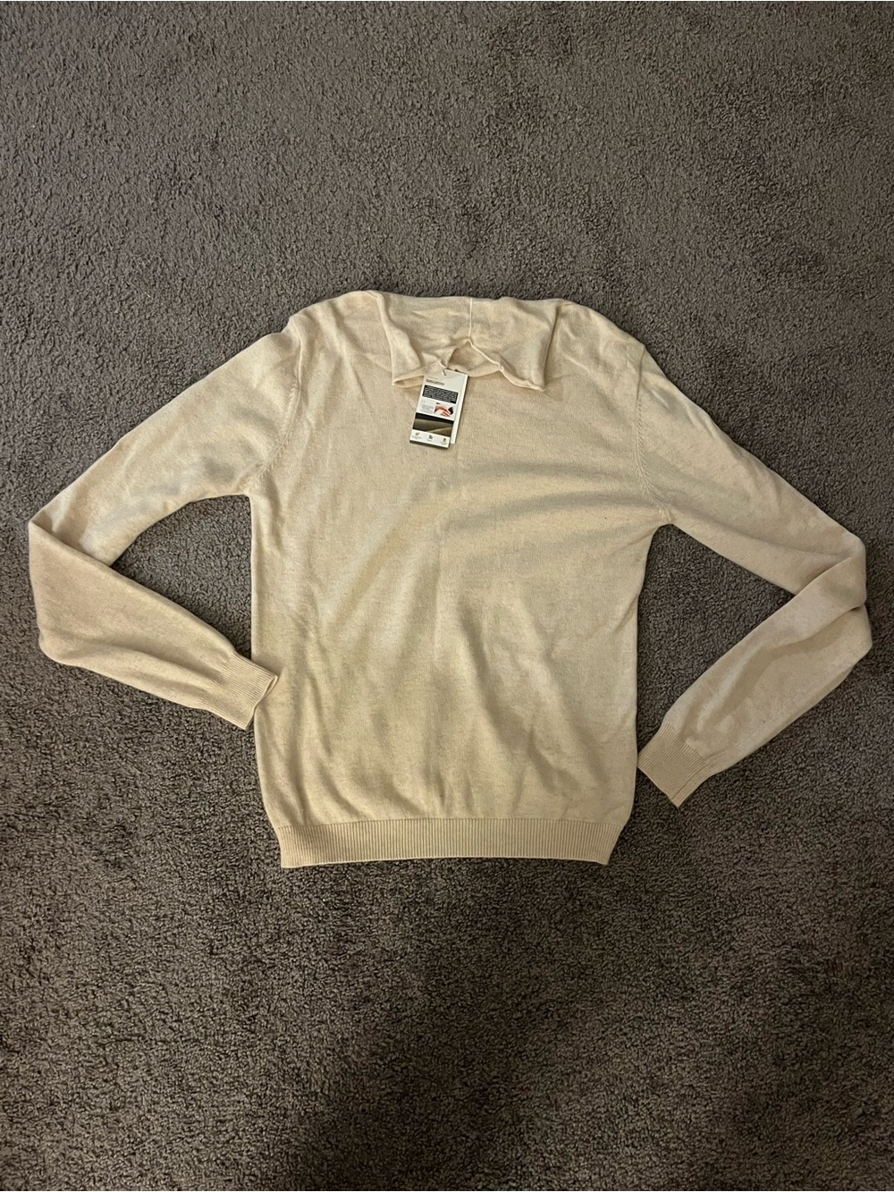 Cashmere Silk Women’s Cream Collared High Neck Small Sweater